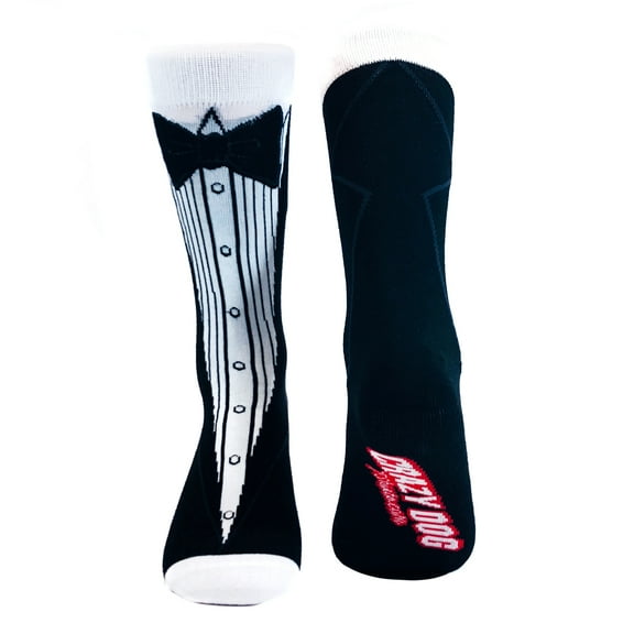 Tuxedo Socks Funny Wedding Groomsman Casual Footwear (White) - Mens (7-12)