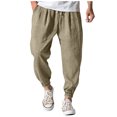 thumbnail image 2 of Harem Pants Men Drawstring Elastic Waist Taper Cotton Linen Pants Baggy Lightweight Casual Pants with Pocket, L, 2 of 5