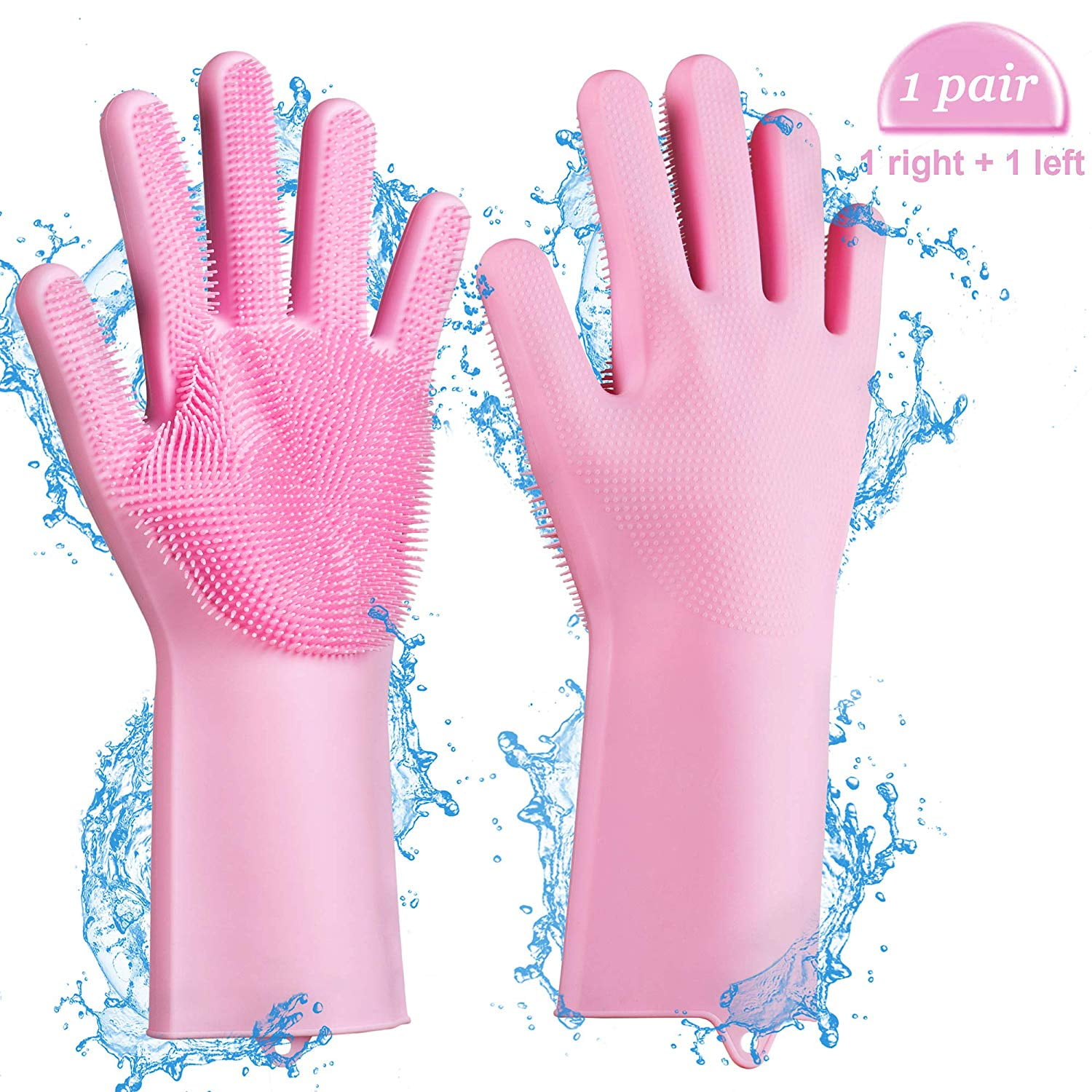 Irich Silicone Dishwashing Gloves with Scrubbing Bristles Gray Reusable Heat Resistant Cleaning Gloves for Kitchen Bathroom Cleaning Pet Bathing 