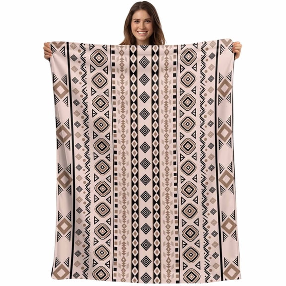 Red Black Boho Blanket Soft Cozy Warm Throw Blanket for Couch, Plush Fuzzy Flannel Fleece Blankets for Sofa, Vintage Ethnic Tribe Abstract Art Bed Blankets Lightweight Gifts for Women, 50"x80"