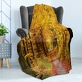 thumbnail image 4 of Forest Soft Flannel Fleece Blanket, Seasonal Foliage Leaves Bushes in Autumn Colors Countryside Pathway in Forest, Cozy Plush for Indoor and Outdoor Use, 60" x 80", Yellow and Brown, by Ambesonne, 4 of 5