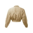 thumbnail image 3 of A2Y Women's Cropped Front Two Pocket Snap Quilted Padding Bomber Jacket Khaki S, 3 of 3