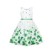 Girls Dress Green St Patrick Four Leaf Clover Bow Tie Summer Sleeveless 5 Years
