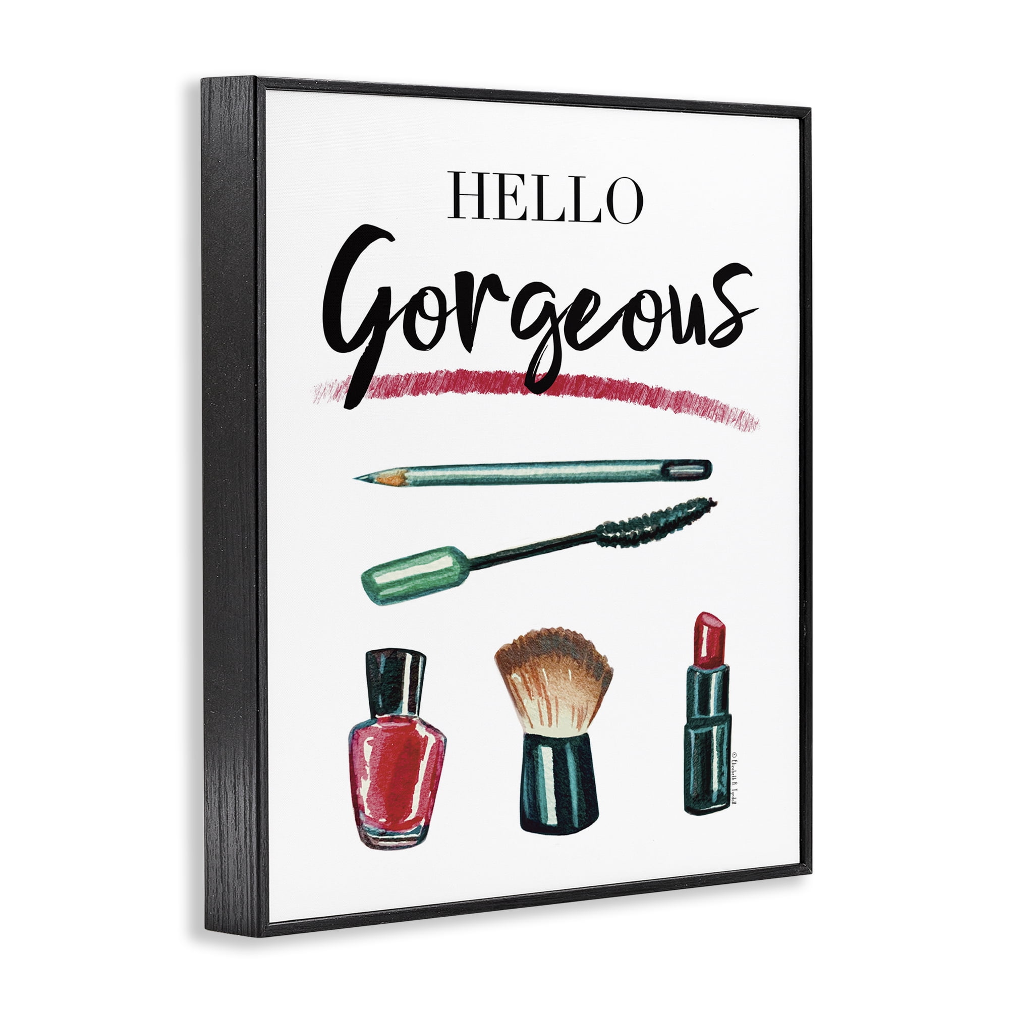 Stupell Industries Hello Gorgeous with Makeup Beauty & Fashion Painting Black Framed Art Print Wall Art, 16 x 20