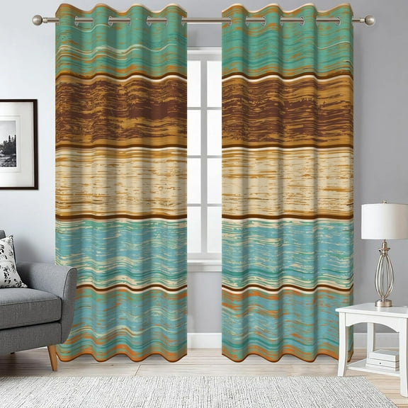 Blue and Brown Farmhouse Blackout Window Curtains for Living Room,Thermal Insulated Curtains,52x84 Inch,Set of 2