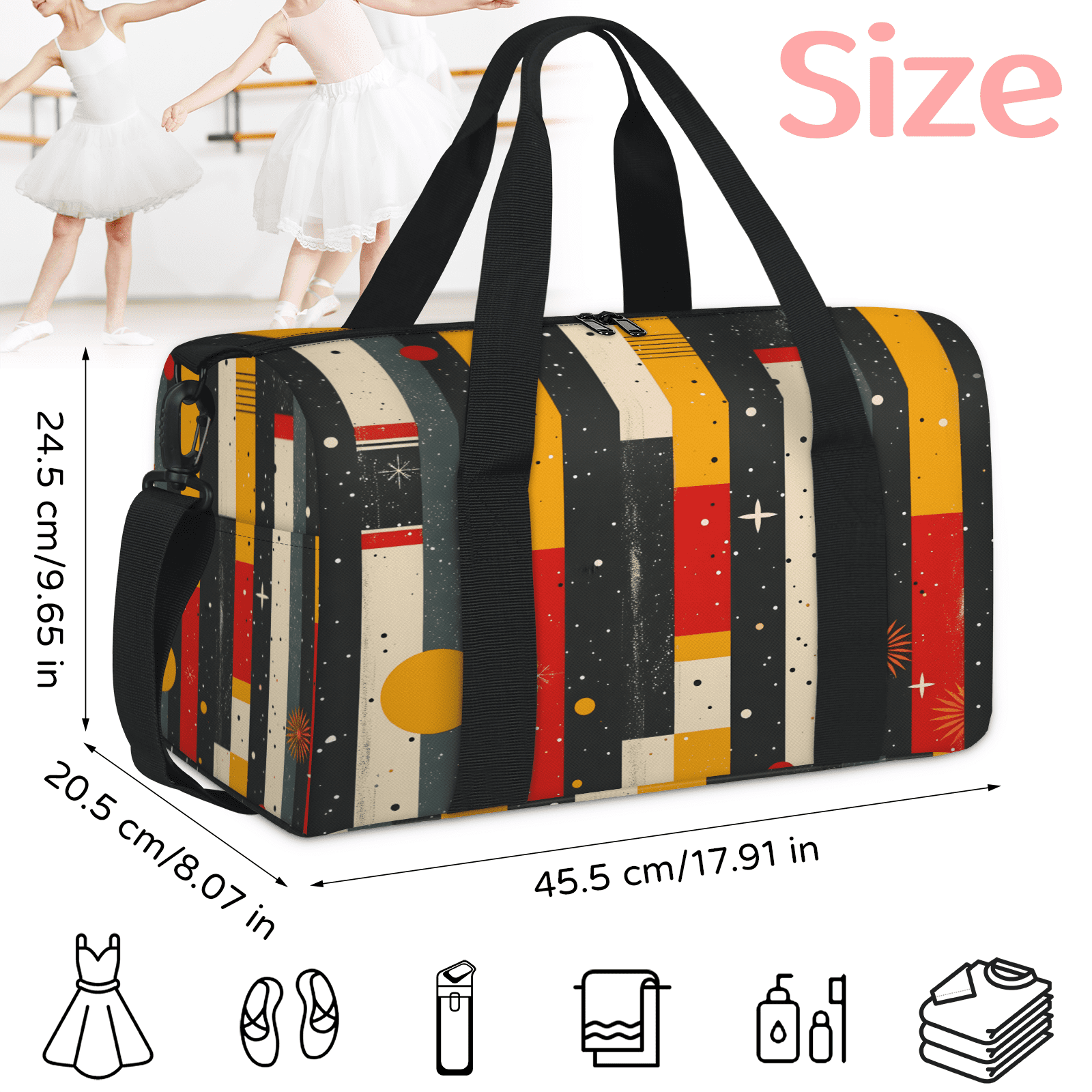 Herdesigns Boho Striped Gym Bag for Women, Duffle Bag for Travel Sport, Geometry Lightweight Waterproof Carry on Weekender Dance Yoga Workout Bags