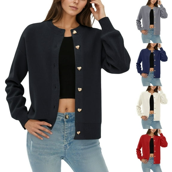 Gyexs Cardigan Sweaters for Women Trendy Long Sleeve Open Front Button Down Jacket 2025 Fall Clothes Winter Coats (Navy, Size One Size)