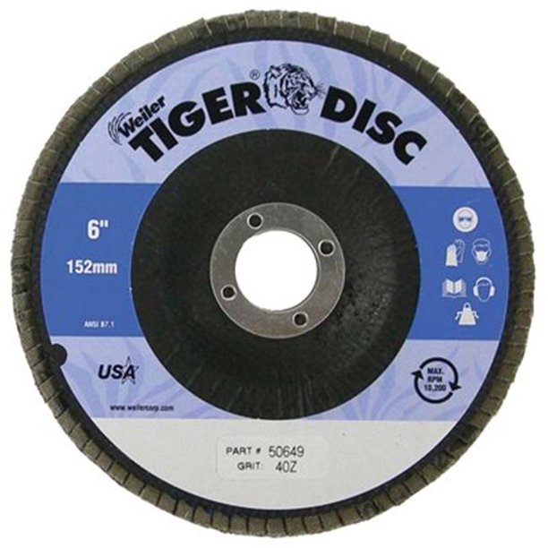 Weiler Tiger Abrasive Flap Disc, Type 29, Threaded Hole, Phenolic Backing, Zirconia Alumina, 6" Dia., 60 Grit (Pack of 1)
