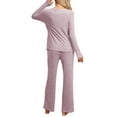 thumbnail image 3 of INSPIRE CHIC Women's Pajamas Set Crewneck Long Sleeve Sleepwear Soft Pjs Loungewear with Pocket M Purple, 3 of 5