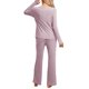 thumbnail image 3 of Conjunto de pijamas INSPIRE CHIC para mujer, con cuello redondo, de manga larga, ropa de dormir suave, PJs de descanso con bolsillo, talla XL, color púrpura, 3 of 4