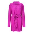 thumbnail image 3 of Gibobby Vestido de manga larga 2023 otoño nuevo temperamento viajero estampado de flores con cordones solapa cárdigan vestido de manga larga para mujeres(Rosa caliente,M), 3 of 5