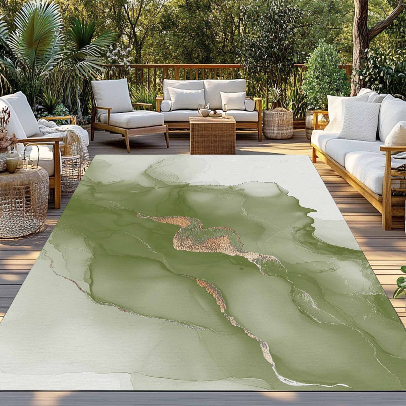 5' x 8' Outdoor Rug, Sage Green Marble Outdoor Washable Rug Large Floor Carpet, Modern Ombre Abstract Ink Painting Art Non Shedding Area Rug for Outside Patio RV Porch Deck Balcony Camping
