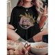 thumbnail image 1 of Camiseta informal de cuello redondo para mujer con estampado de cara de niño, moderna camiseta de algodón de manga corta, cómoda para verano., 1 of 6