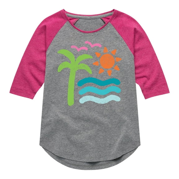 Instant Message - Abstract Beach Scene - Toddler & Youth Girls Raglan Graphic T-Shirt