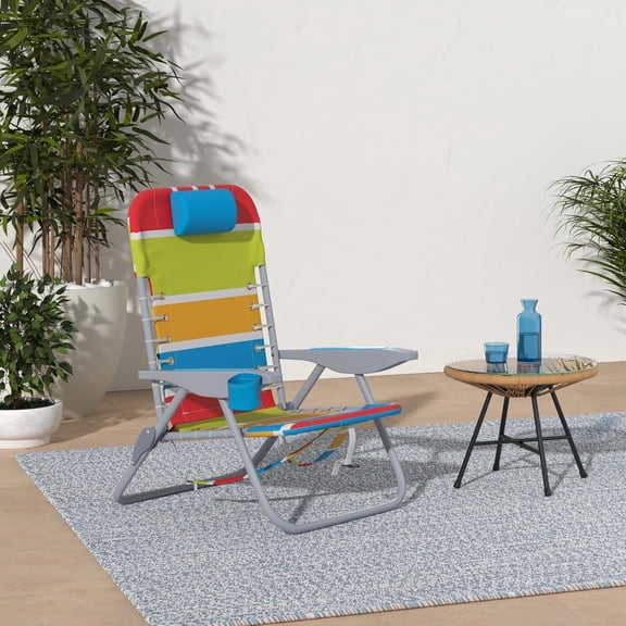 ASC529 4-Position Backpack Folding Beach Chair with Suspension Seat and Cup Holder