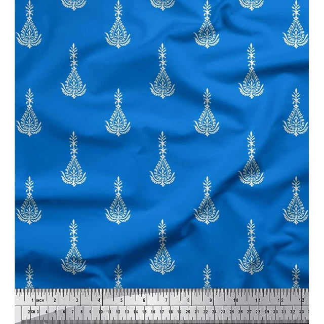 Soimoi Rayon Fabric Leaves & Floral Block Fabric Prints by Yard 56 Inch Wide