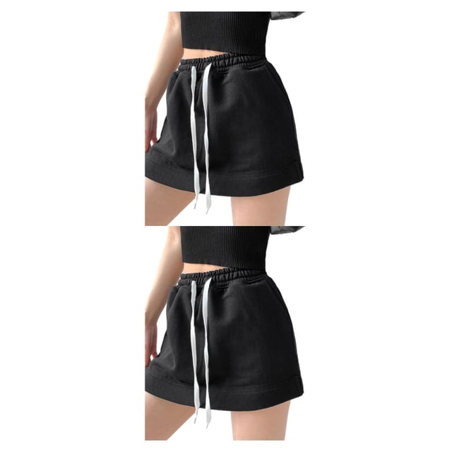 Pantalones cortos Faldas Vestido Minnieouse Sólido Casual Cordón Mini Moda de cintura alta Verano Color caramelo