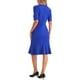 thumbnail image 3 of Vestido midi ajustado de sirena para mujer Inspire Chic, con escote corazón, mangas cortas y dobladillo de cola de pez, vestido de cóctel para invitada de boda, azul real, talla S, 3 of 6