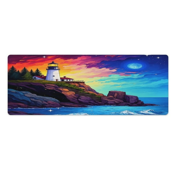 Lighthouse at Dusk 2 PCS Anti Fatigue Rugs Pvc Non Skid Waterproof Floor Mat Cushioned Comfort Standing Kitchen Mats for Floor