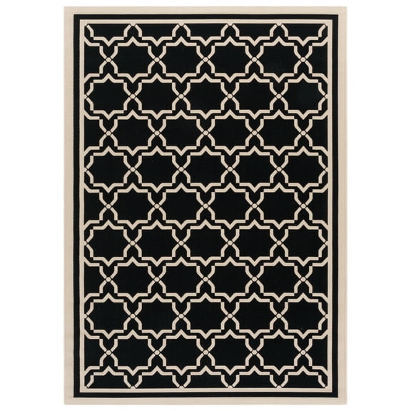 SAFAVIEH Courtyard Allison Oriental Indoor/Outdoor Area Rug, Black/Beige, 6'7" x 9'6"