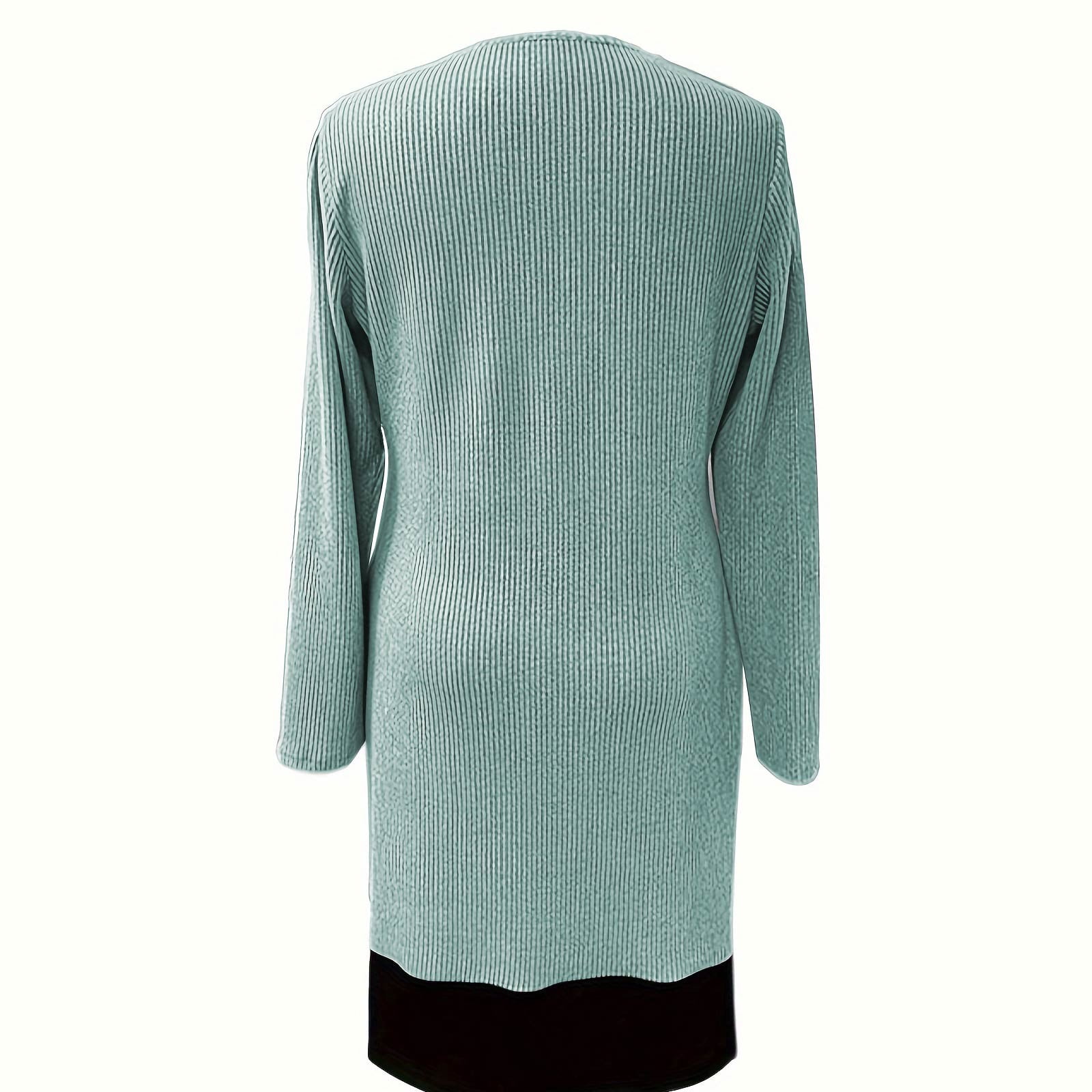 BSDJILFG Sweater Dress Long Sleeve Fall Winter Fake Two Piece Sets Button Mini Shirt Dress