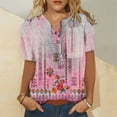 thumbnail image 2 of Wycnly Womens Tops Button Down Soft Cotton Linen Cute Tees Shirts with Pocket Summer Casual Floral Print V-Neck Short Sleeve Blouse Pink XXL, 2 of 4