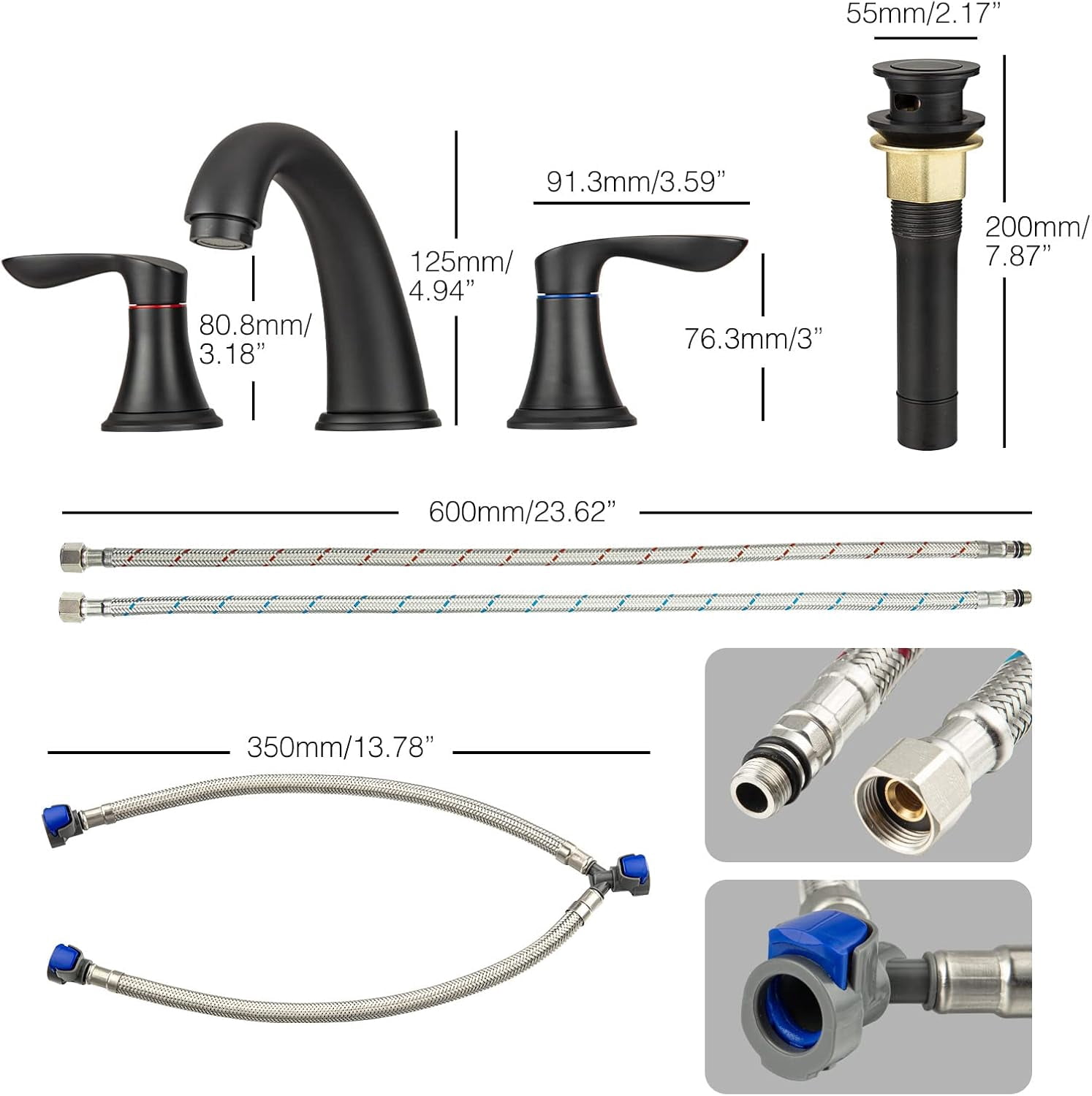 Accreate 8 Inch Bathroom Faucets for Sink 3 Hole with Pop up Drain and cUPC Lead-Free Hose