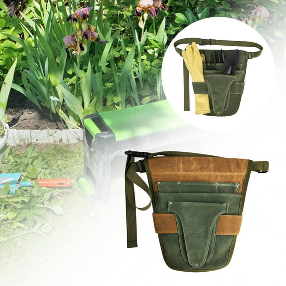 Handy Garden Tool Belt, Canvas Small Tool Belt Pouch Gardening Tools belt Tool Storage for Gardening Craftsmen Carpenters green and brown