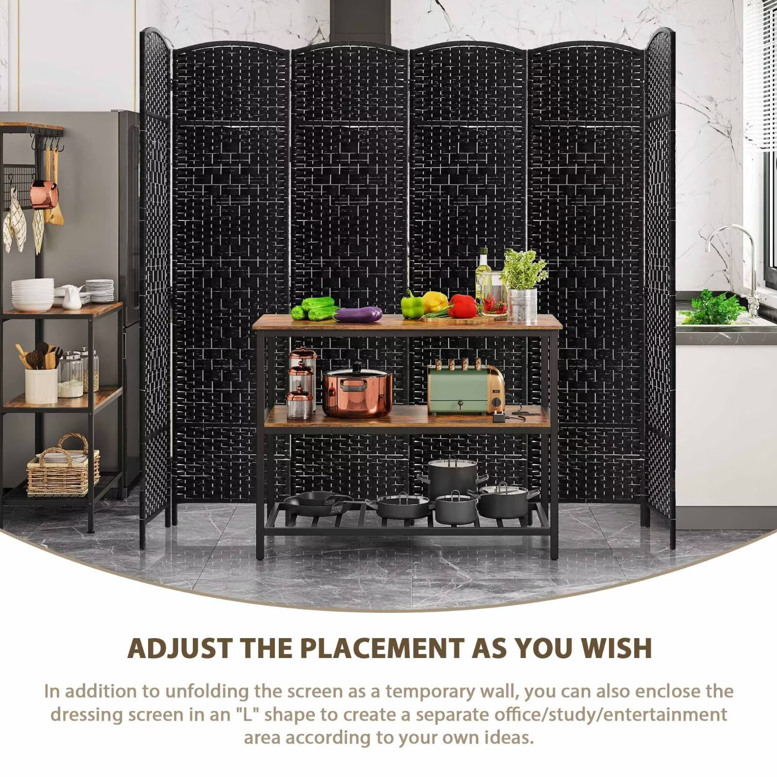 YRLLENSDAN 6 Panel Room Dividers Folding Portable, 6 ft Outdoor Indoor Privacy Screen, Temporary Walls for Home Office Restaurant, Black