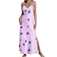 thumbnail image 2 of PNTUTB Carnival Women's Fashion Printed Casual Loose V Neck Sleeveless Strapless Comfort Split Hem Long Dress, 2 of 6