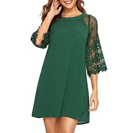 Green Summer Dress - LELINTA Women's Plain Short Sleeve Floral Summer Lace Prom Party Shift Dress Wine Red/ Green/ Black/ White, M-XXL