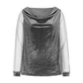 thumbnail image 4 of DxhmoneyHX Womens Velvet Tops Sheer Mesh Long Sleeve Shirts Cowl Neck Patchwork Blouses Loose Fit Going Out Outfits, 4 of 8
