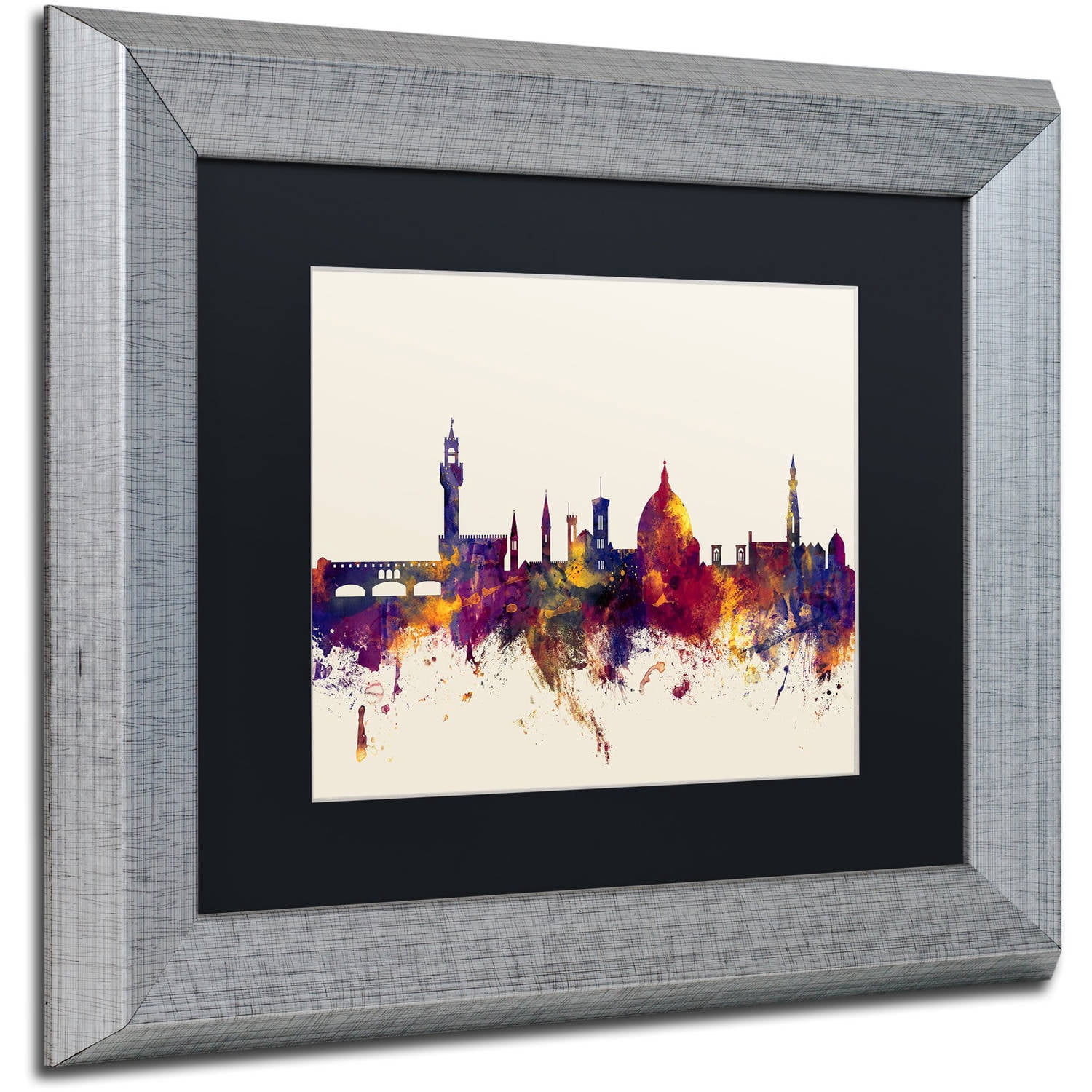 Trademark Fine Art "Florence Italy Skyline" Canvas Art by Michael Tompsett, Black Matte, Silver Frame
