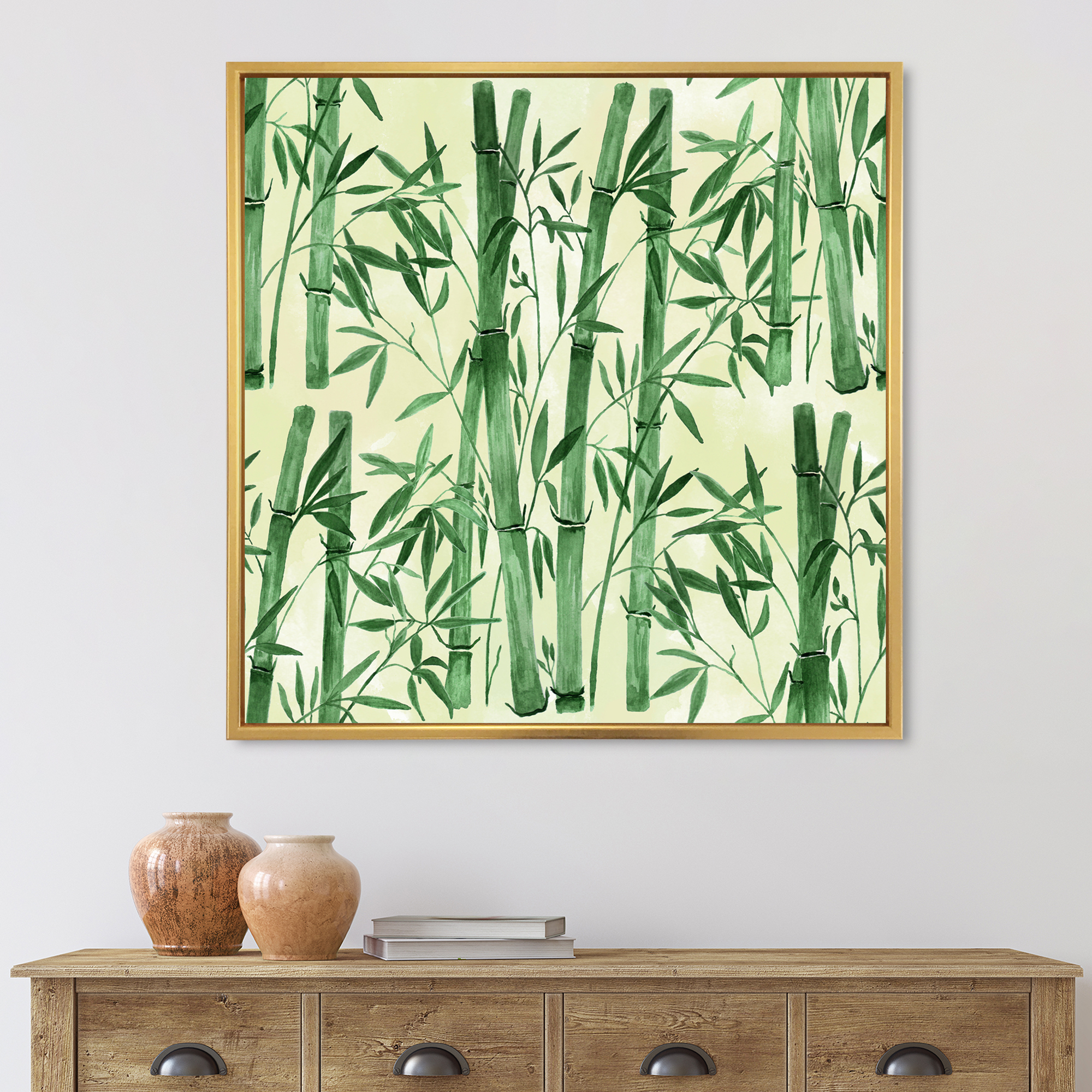 Designart 'The Forest of Bamboo Branches I' Tropical Framed Canvas Wall Art Print