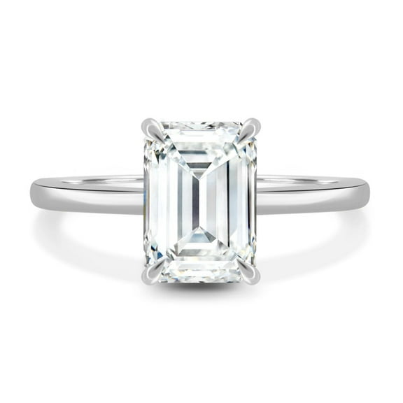Wedding Diamond Ring Solid 14K White Gold Lab Created Emerald Cut 1.50 Ct