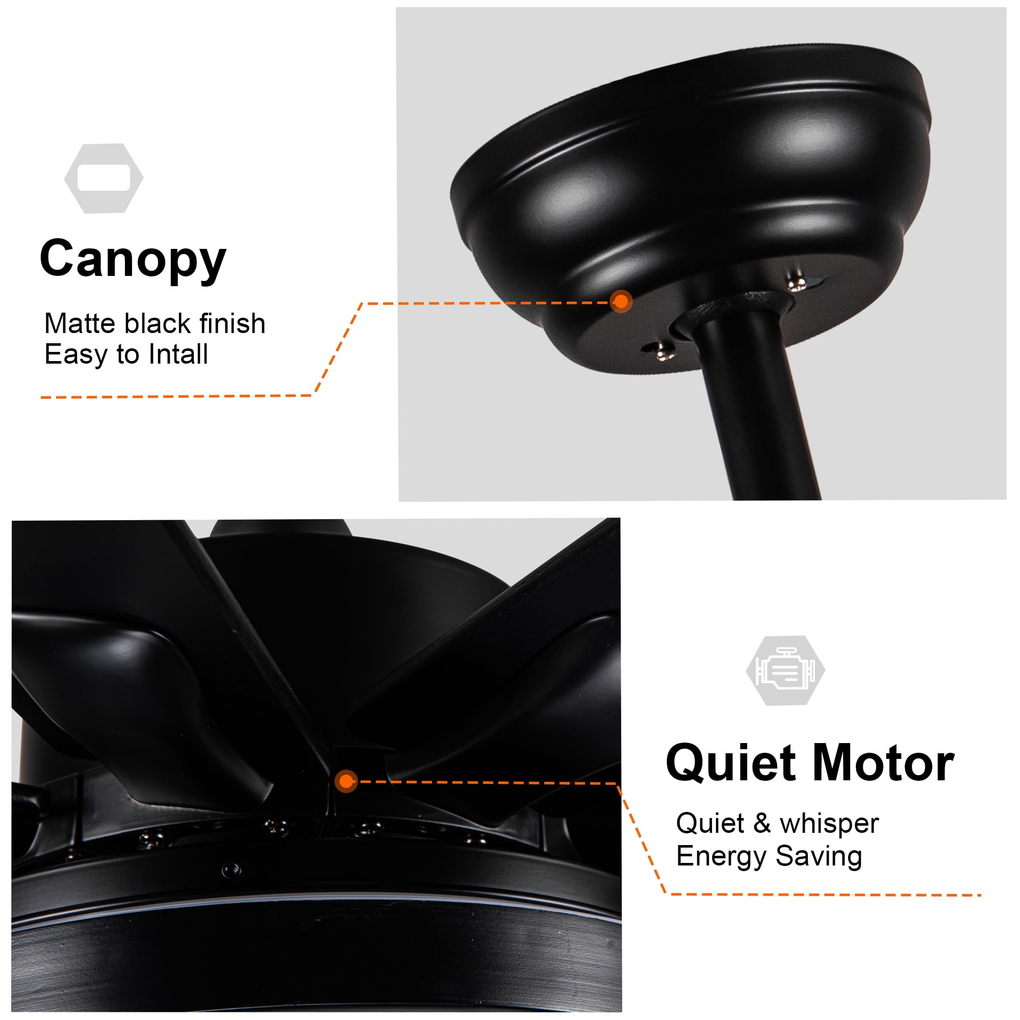 Leumius 72" Ceiling Fan with Lights and Remote,Integrated LED Matte Black Large Smart Ceiling Fan with Quiet DC Motor, 6 Speeds for Indoor Outdoor Large Room
