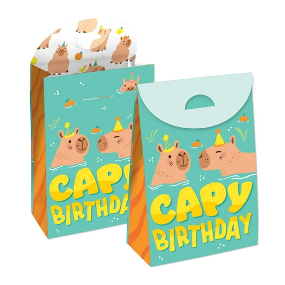 Big Dot of Happiness Capy Birthday - Capybara Gift Favor Bags - Party Goodie Boxes - Set of 12
