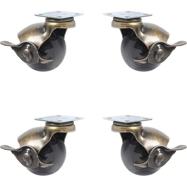 2024,4 Pack Ruedas para muebles, Rueda giratoria universal de 360 grados, Rueda giratoria de bola con función de freno, Ruedas giratorias vintage para silla