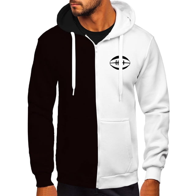 Bowake Zip Up Hoodie Men Loose Color Block Hooded Jacket with Pocket Plus Size Casual Sweatshirt
