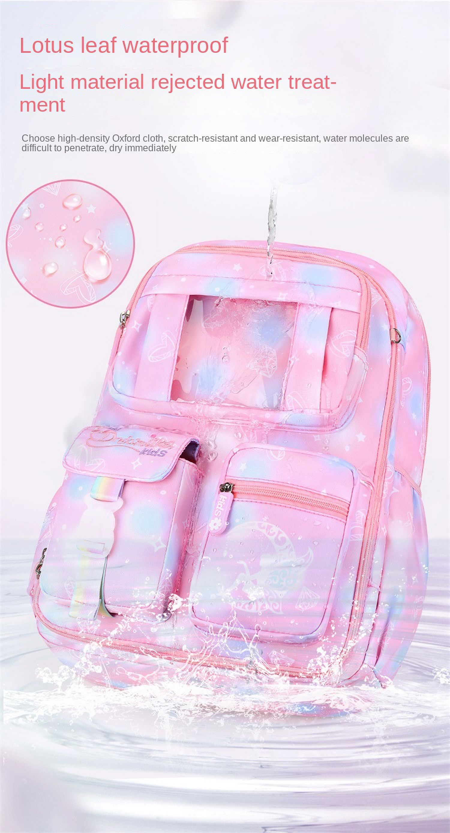 Mochilas para niñas con dije, para primaria de 8 a 14 años, impermeables y de gran capacidad, púrpura soñado 7