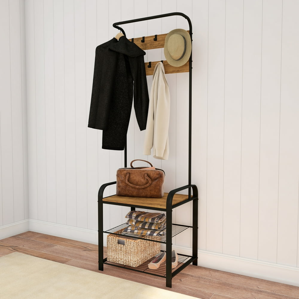 Lavish Home Entryway Coat Rack Metal Hall TreeStorage Bench