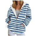 thumbnail image 2 of larppty Women's Striped Full Zip Hoodies Oversized Sweatshirts Long Sleeve Trendy Fall Fashion Hoodies Jacket Tops with Pocket (Blue, S), 2 of 9