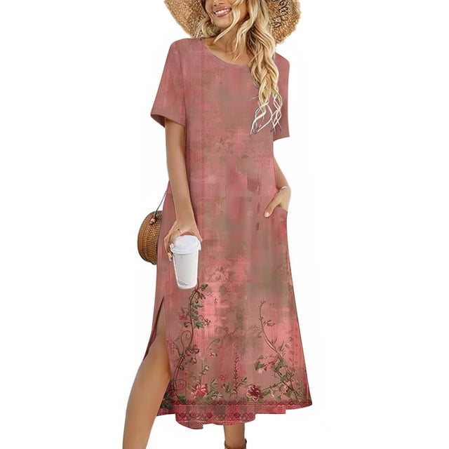 Ovzne Robes Grande Taille pour Femmes aux Formes Robe pour Femme Robe Unie Ample Décontractée Mode Robe à Manches Longues Robe à Col à Manches Longues pour Femmes Robe Maxi Grande Taille à Manches Longues Pr