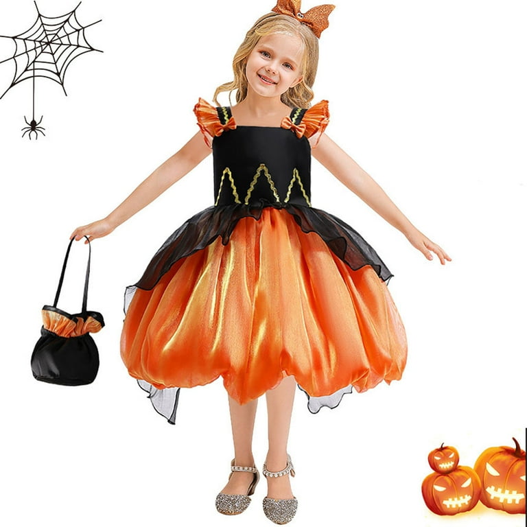 Girls Pumpkin Witch Halloween Costume Birthday Party Fancy Dress WIth Bag -  Walmart.com