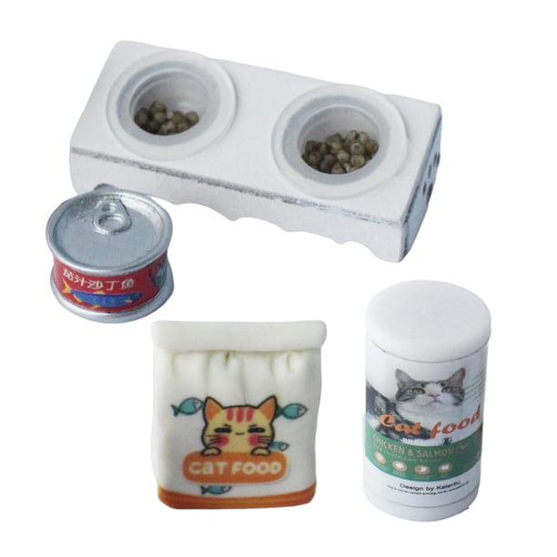 4 piezas 1:12 casa de muñecas miniatura tazón para gatos lata de comida para gatos, accesorios de escena de vida juguete, Estilo A