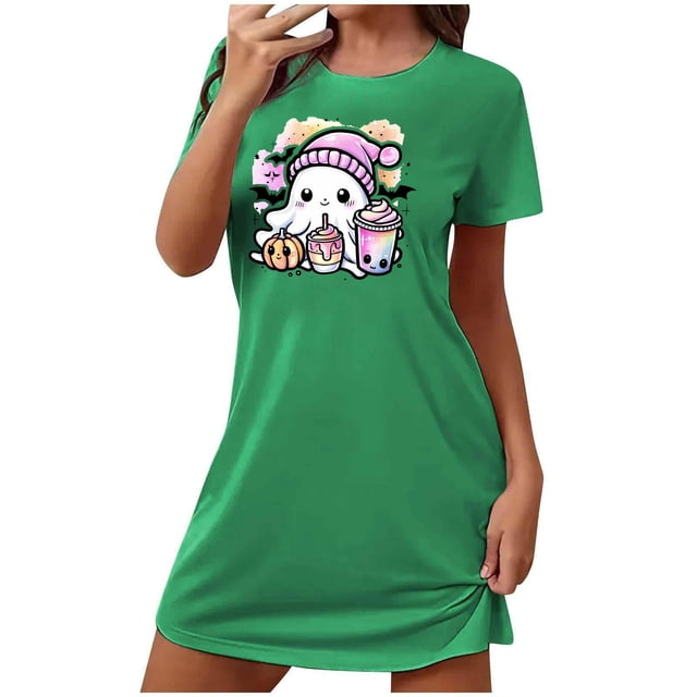 Camisón corto de talla grande para mujer, camisón de manga corta con estampado de pecho a la moda, camisón para mujer