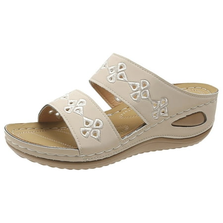 

Women Sandals Fashion New Pattern Embroidered Lightweight Non Open Toe Summer Wedge Comfortable Casual Shoes