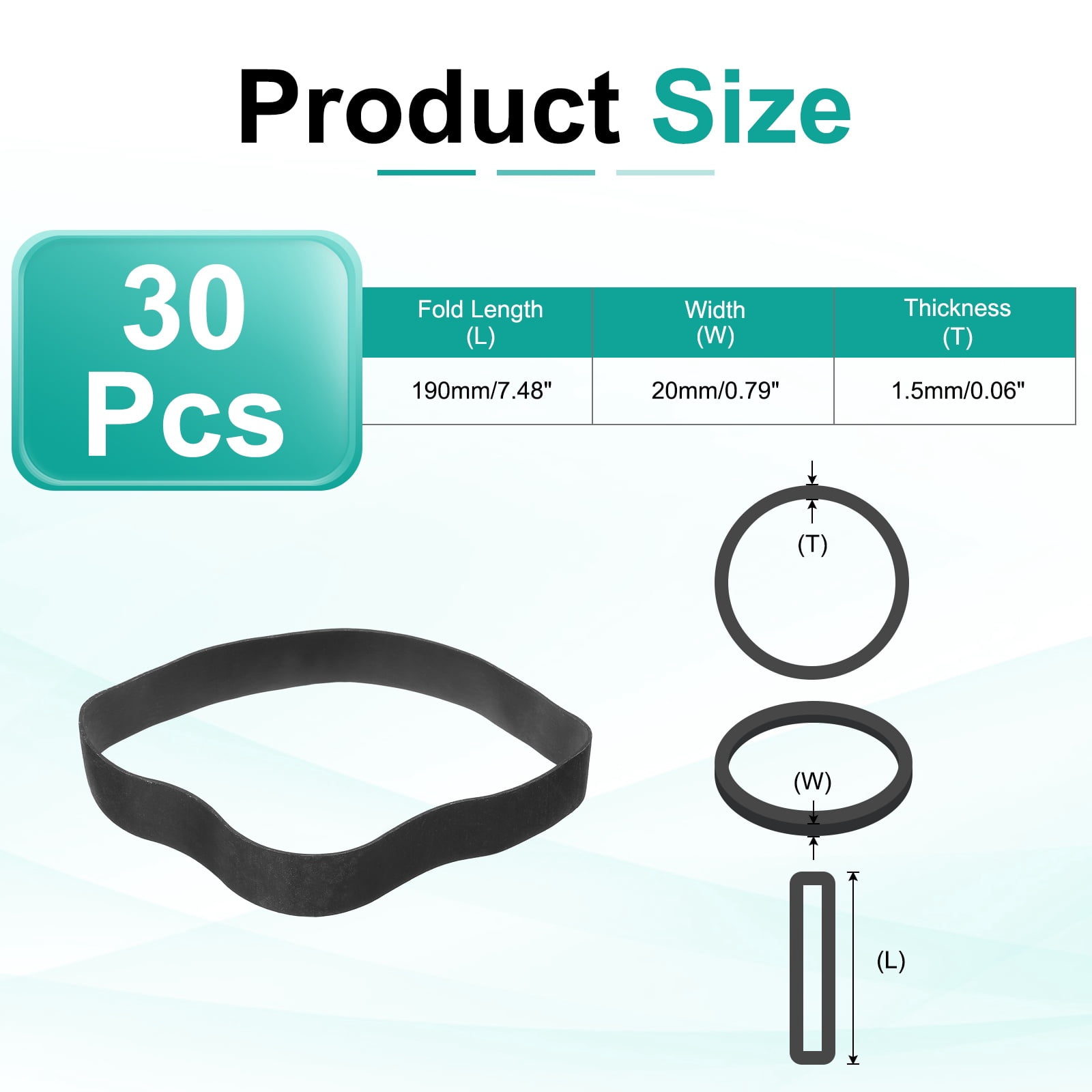 30Pack Rubber Bands, 7.48x0.79 Inch Elastic Bands for Office Supplies, Black