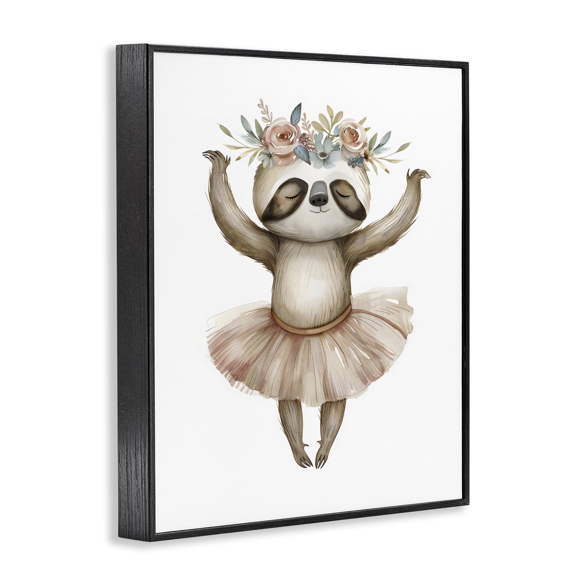 Stupell Industries Dreamy Sloth Ballet with Flowers Black Framed Giclee Art, design by LSR Design Studio