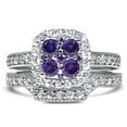 thumbnail image 2 of 1 Carat Purple CZ Cut Wedding Ring Set Simulated Amethyst Bridal Set Platinum Plated Sterling Silver for Women Size 6, 2 of 5